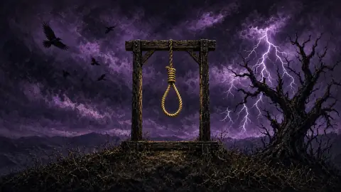 THE GALLOWS pedal artwork: a noose under a stormy purple sky